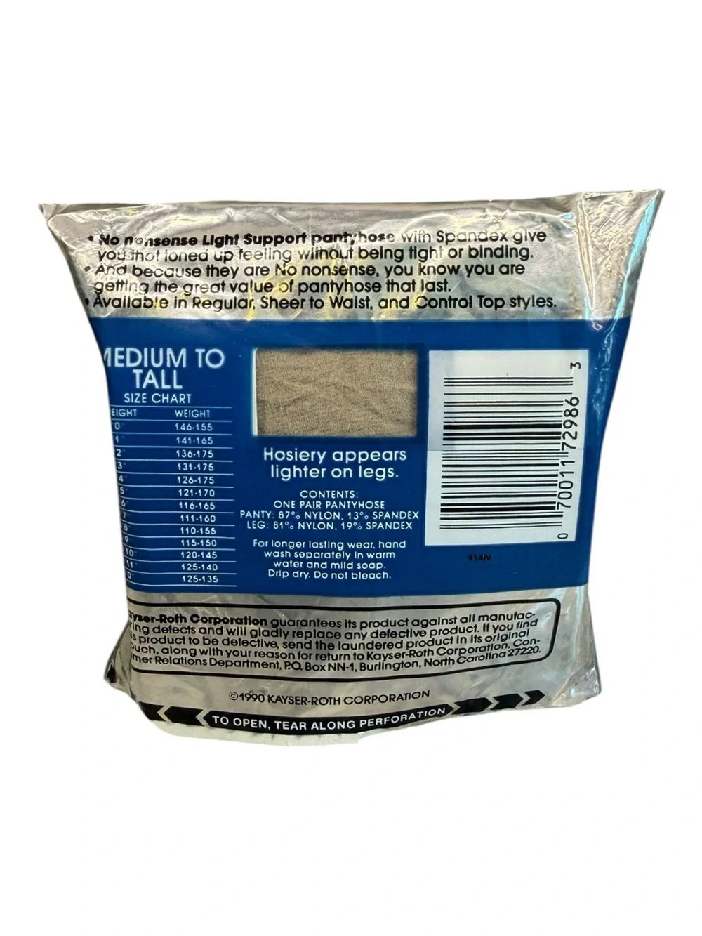 1990 No Nonsense Light Support Pantyhose Medium To Tall B Reinforced Toe 54 Nude